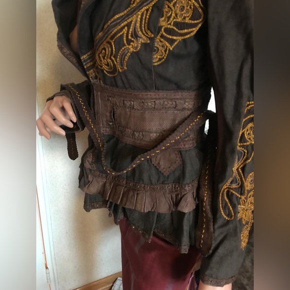 Jean Paul Gaultier embroidered brown jacket with leather detailing in sz S. - Picture 4 of 16